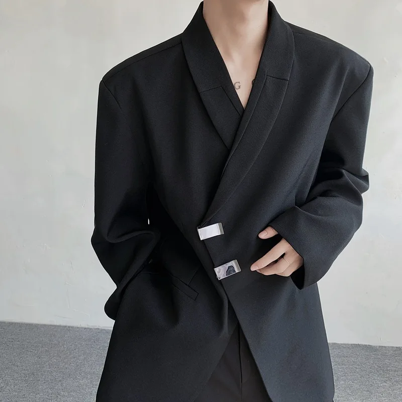 UMI MAO Korean Style Minimalist Asymmetrical Metal Button Oversized Suit Men's High-End Sensual Black Blazer