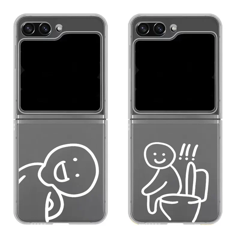 Simple Funny Matchstick Men Couple Case for Samsung Galaxy Z Flip 6 ZFlip 5 Transaprent Clear Cover for Samsung ZFlip 4 3 Fundas