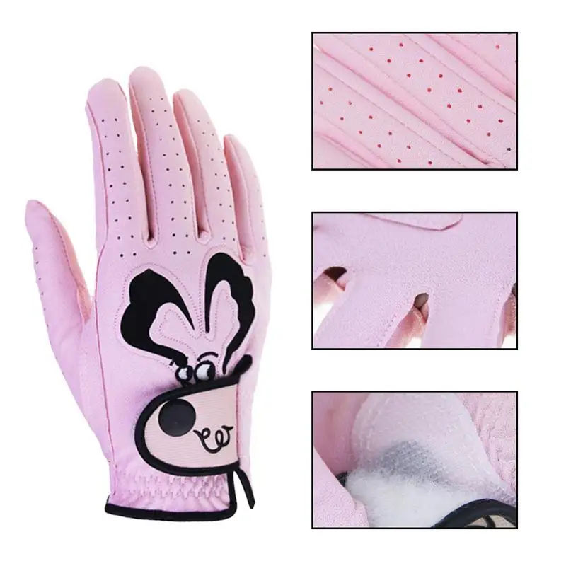 Womens Golf Glove All Weather Leather Cartoon Golf Gloves Left And Right Both Hand Glove Soft And Comfortable