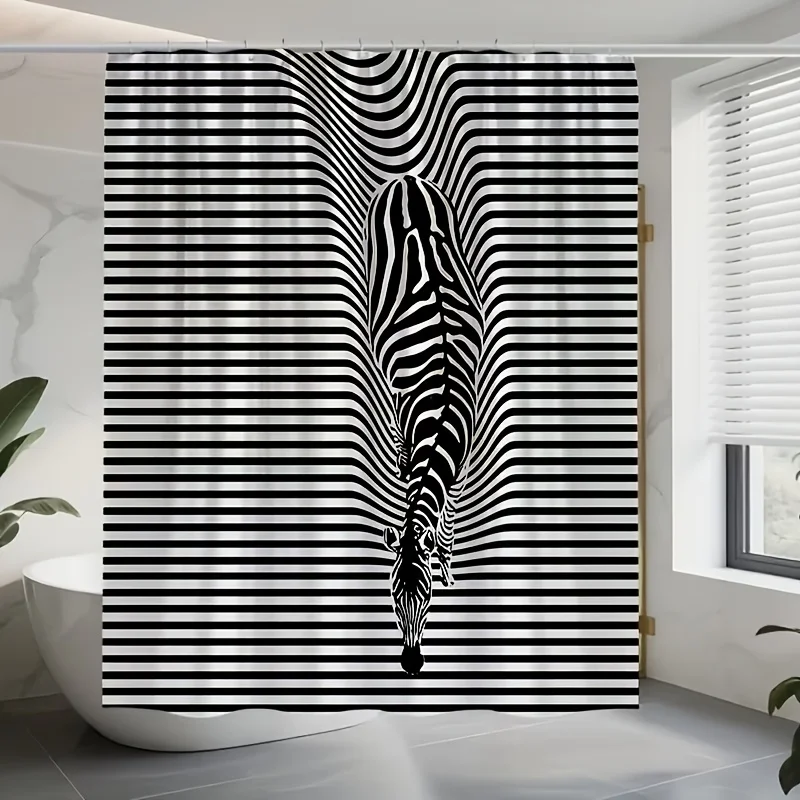 Zebra Optical Illusion Shower Curtain Black White Striped 3D Effect Waterproof Bathroom Decor Modern Geometric Animal Print Bath