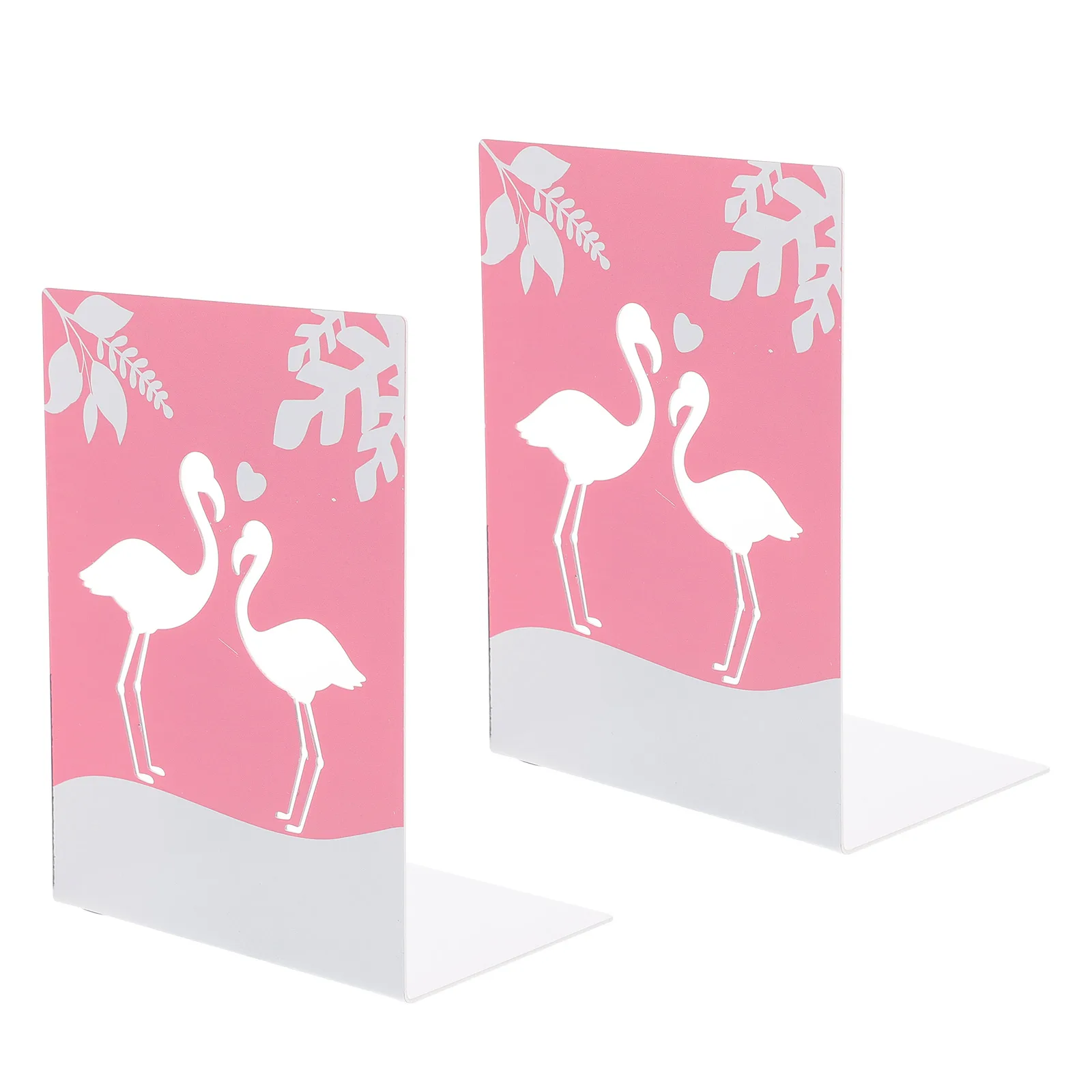 

2Pcs Flamingo Cartoon Metal Bookends Iron Desktop Book Supports for Home Office Book Organizer Bookends for Home