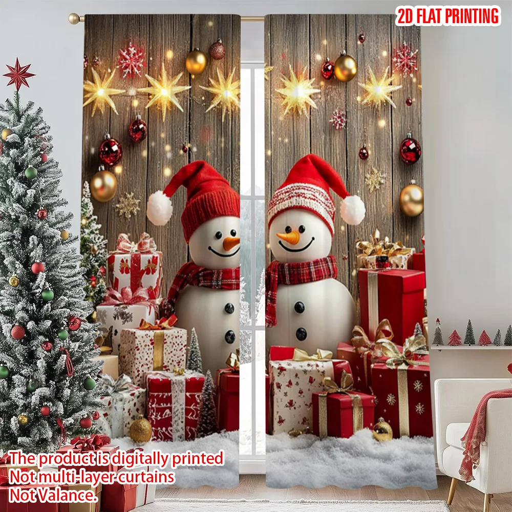 

2pcs 2D flat printing Christmas Drapes Christmas1 Versatile 100% Polyester Without Electricity Family Party Decoration Perfect