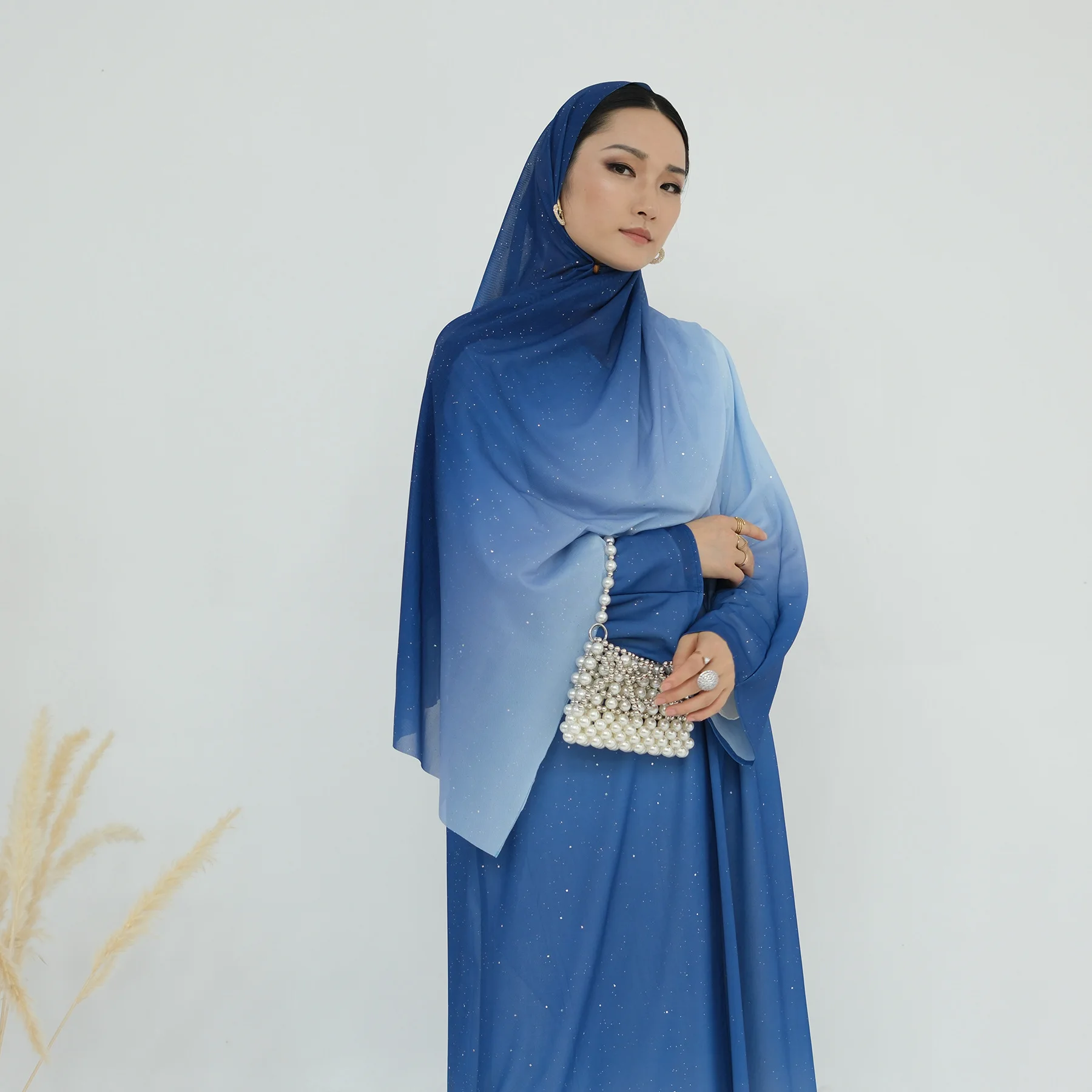 Abayas for Women Summer Autumn Elegant Muslim Women Long Sleeve O-neck Long Maxi Dress Cardigan Muslim Abaya with Hijab