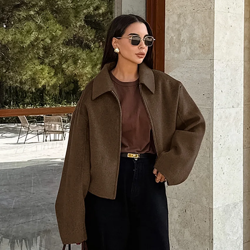 

Women's Loose Fit Woolen Coat Jacket Retro Style Hooded Thick Winter Outerwear Fashionable Ladies' Premium Clothing