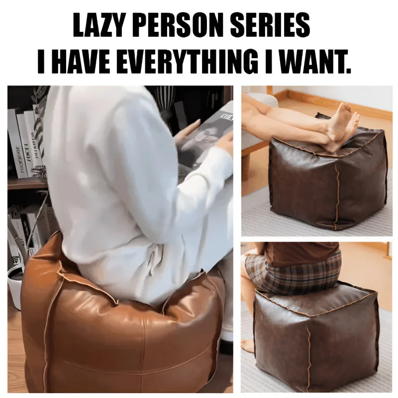 Living Room Faux Leather Sofa Dwarf Stool Unused Clothing Bag Window Bean Bag Chair Sitting Home DIY Lazy Sofa for Old Clothes image 4