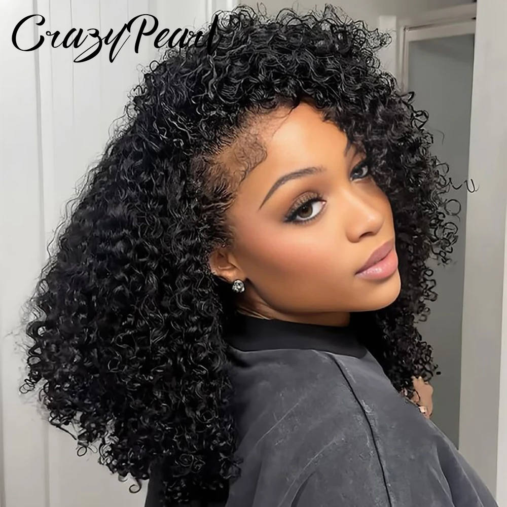

CrazyPearl 3 In 1 Half Wig Human Hair Density Kinky Curly Half Wig 250% Seamless Flip Over Glueless Wigs Curly Headband Wig Hair