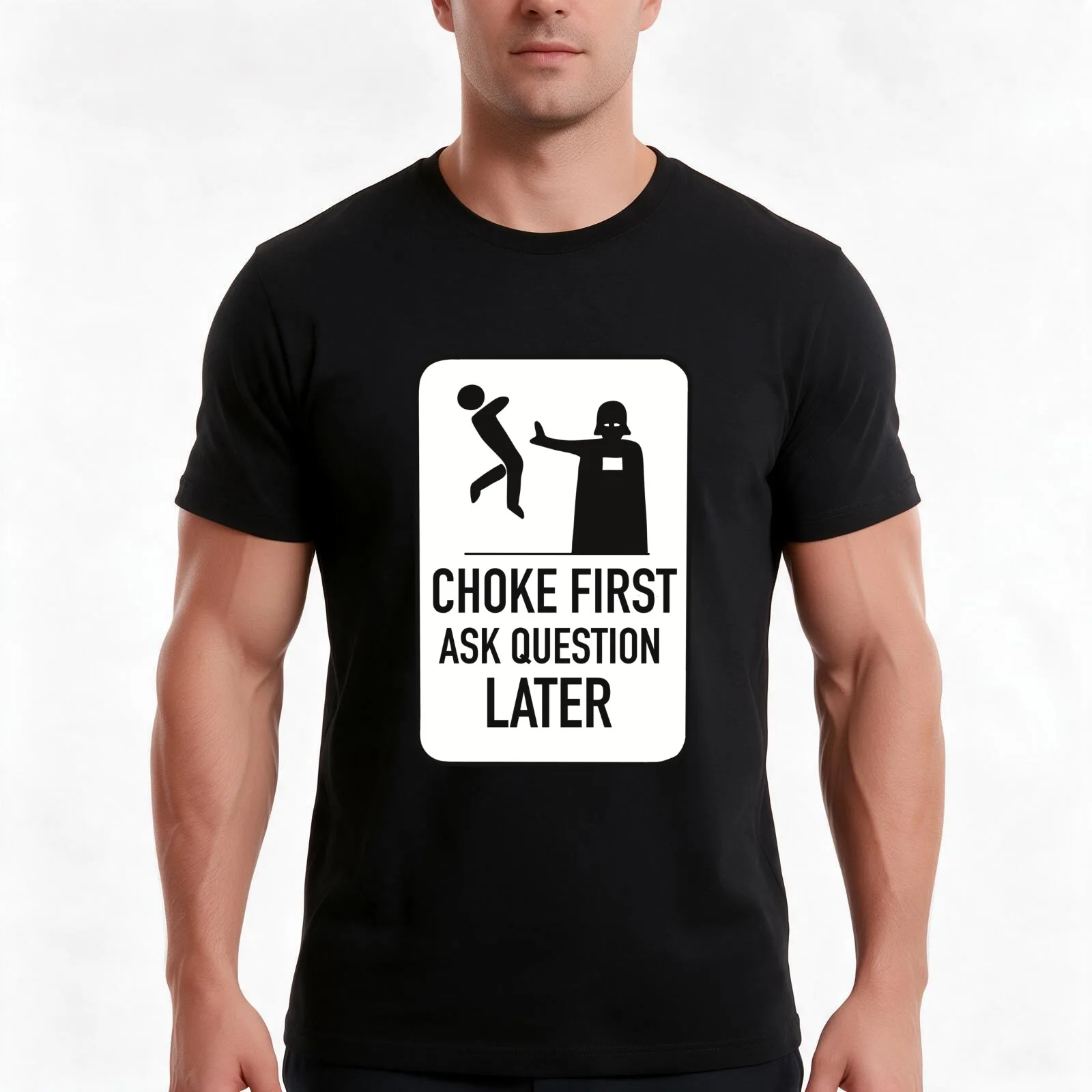 Choke first ask question later T-Shirt, Novelty Saying Tshirt, Soft Cotton Crew Neck Everyday Top