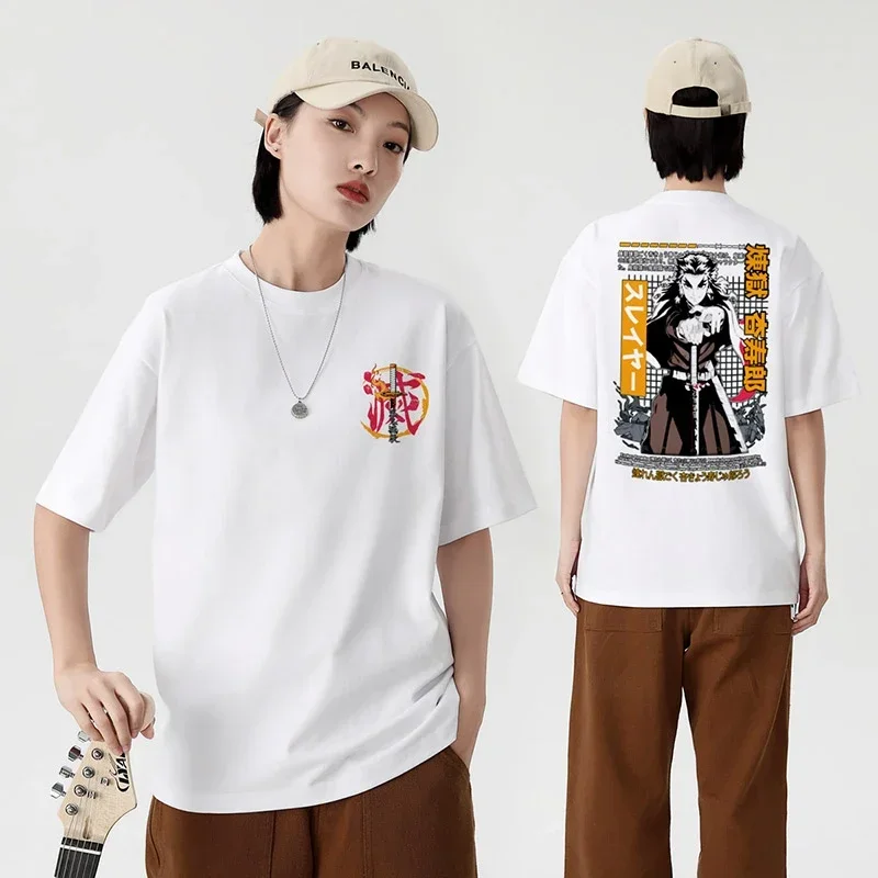 Demon Slayer Rengoku Kyoujurou T-Shirt Herren Damen Original Kurzarm College Trend Eltern-Kind-Kleid Cosplay Anime Sommer