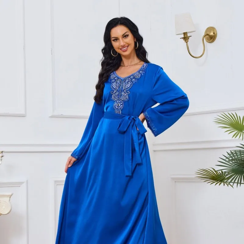 

2025 OEM арабский Дубай исламский мусульманский халат Абая мусульманская женщина скромное платье вышитое бисером мусульманский женский хиджаб одежда Абая