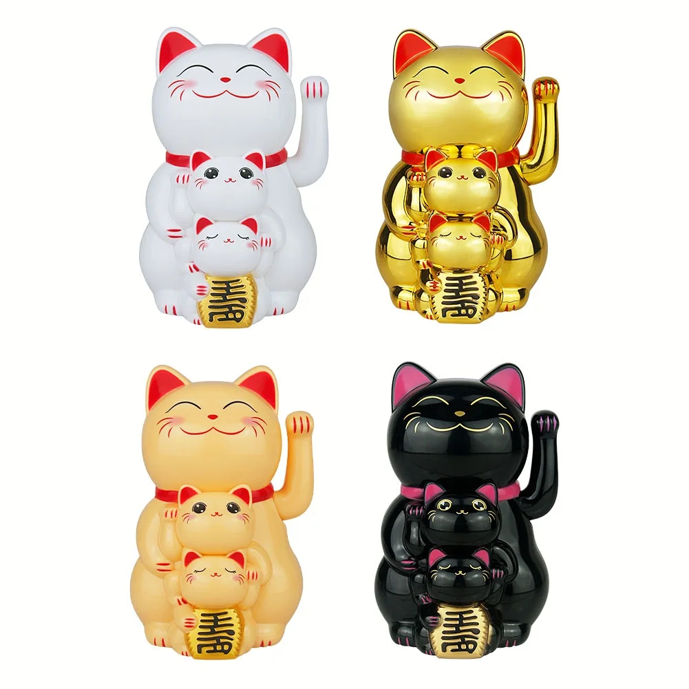 Solar Powered Automatic Waving Cat Beckoning Fortune Cat Lucky Cat For Office Decor Car Ornament Birthday Gift Home Decoration