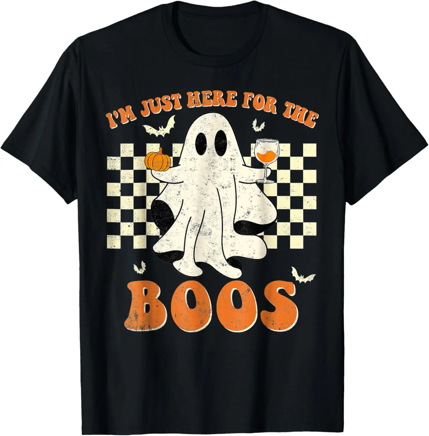 

I'm Just Here For The Boos Ghost Retro Groovy Halloween T-Shirt Summer short-sleeved breathable sweat-wicking versatile fashion T-shirt for back-to-school season, unisex, Y2K Lightweight Cotton Unisex Short Sleeve Top For Summer Daily Wear