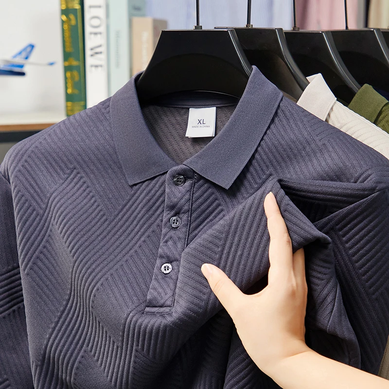 

Мужская новая осенняя классическая рубашка-поло с длинными рукавами и лацканами, изысканная жаккардовая футболка для отдыха, деловая мужская одежда, топы