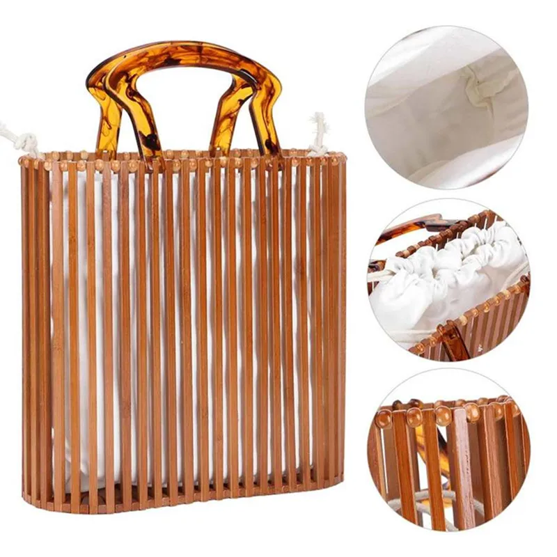 Fashion Beach Bamboo Bag Acrylic Handbag 2024 New European and American Women\'s Bag