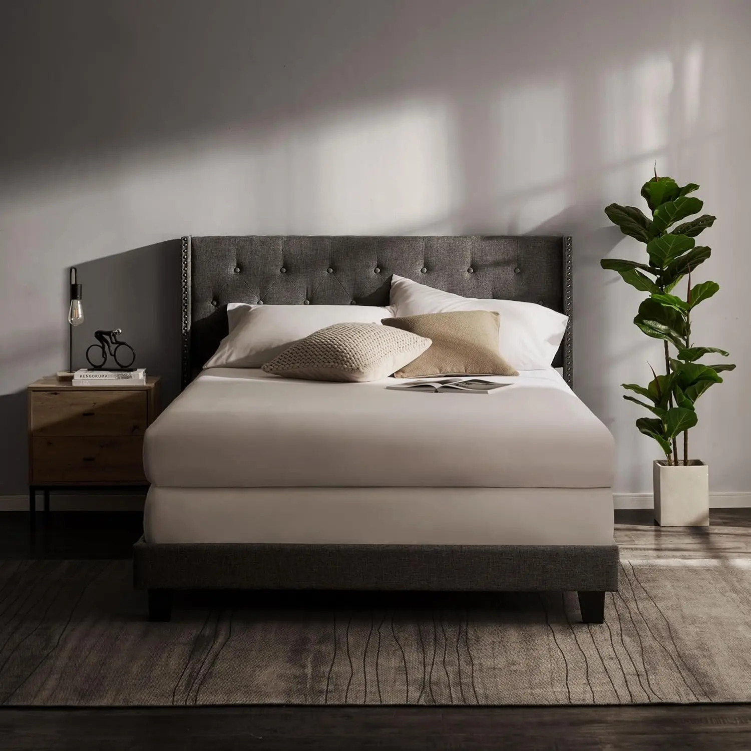 

King Bed Frame And Headboard Wingba – Linen Button-Tufted Upholstered King Size Bed Frame, Platform Bed Frame King, Modern