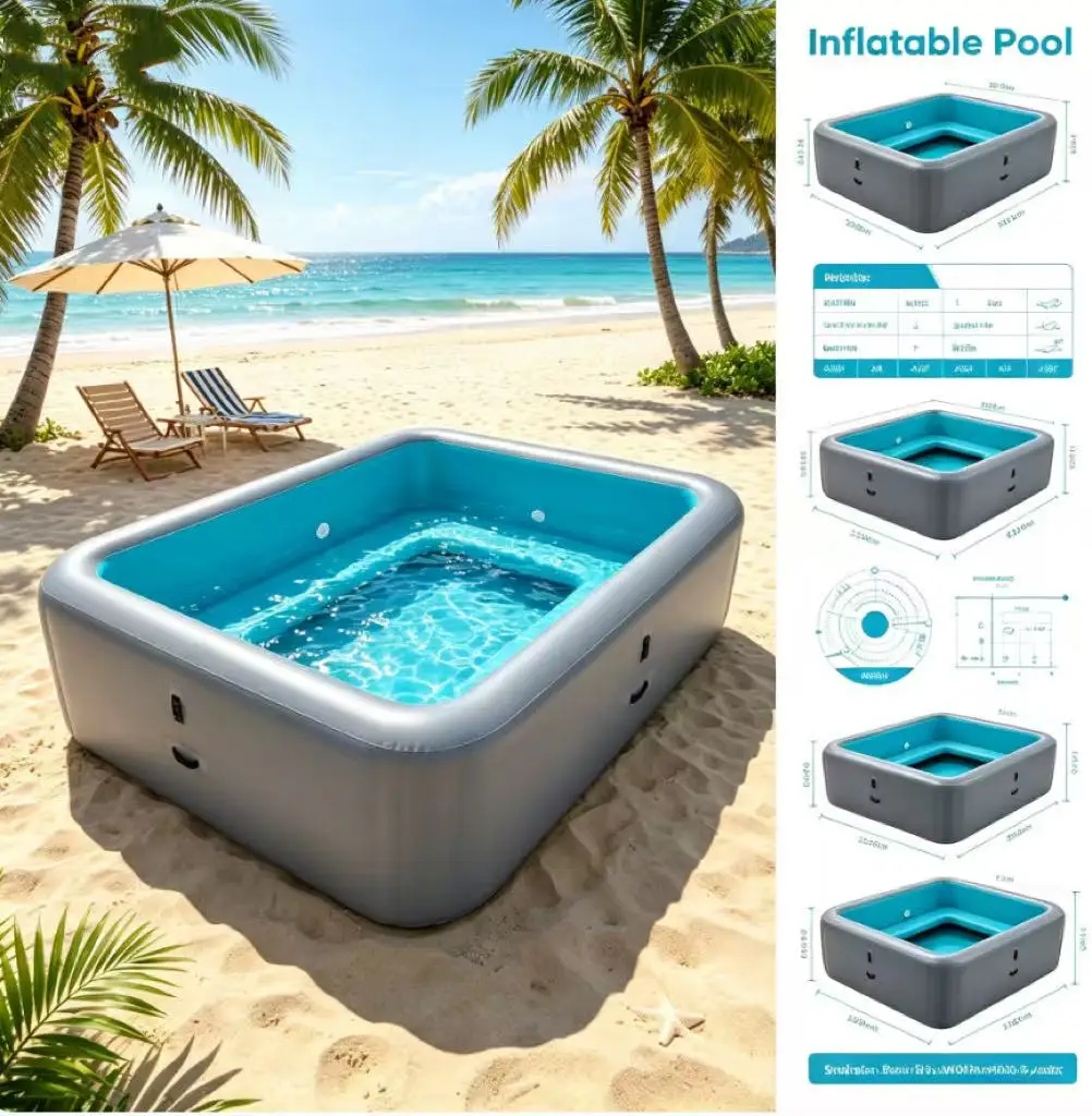Drop Stitch DWF Inflatable Swimming Pool Large Square Custom Size Above Ground Portable Pool for Family & Commercial