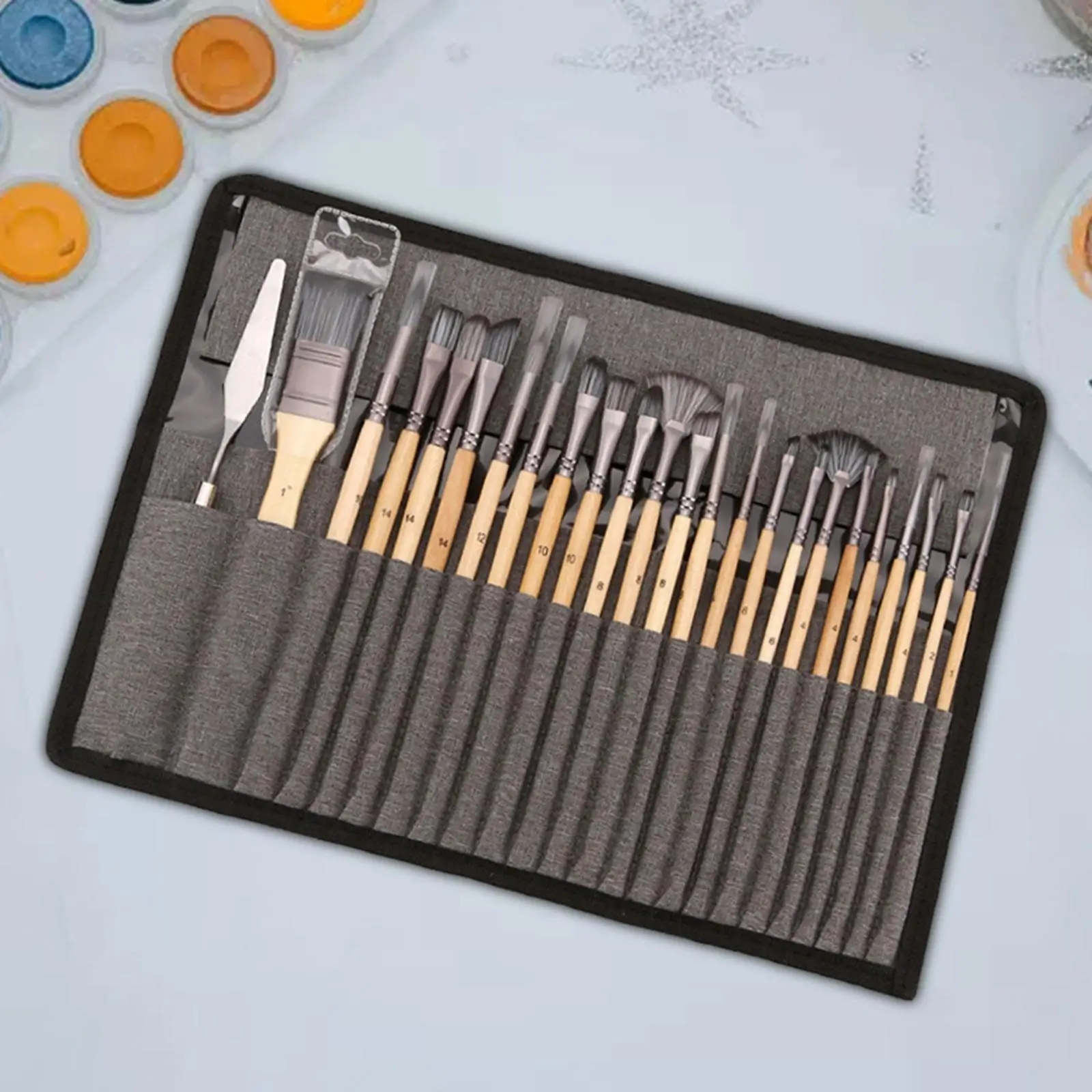 Paint Brush Set Flat and Round Paint Brushes for Acrylic, , Gouache, , Body Painting. and Organizing Ce