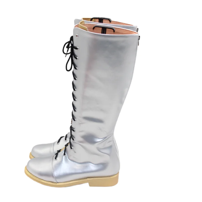 أحذية KPOP Rumi التأثيرية المصنوعة يدويًا من الجلد الصناعي فضي أنيمي للنساء والفتيات