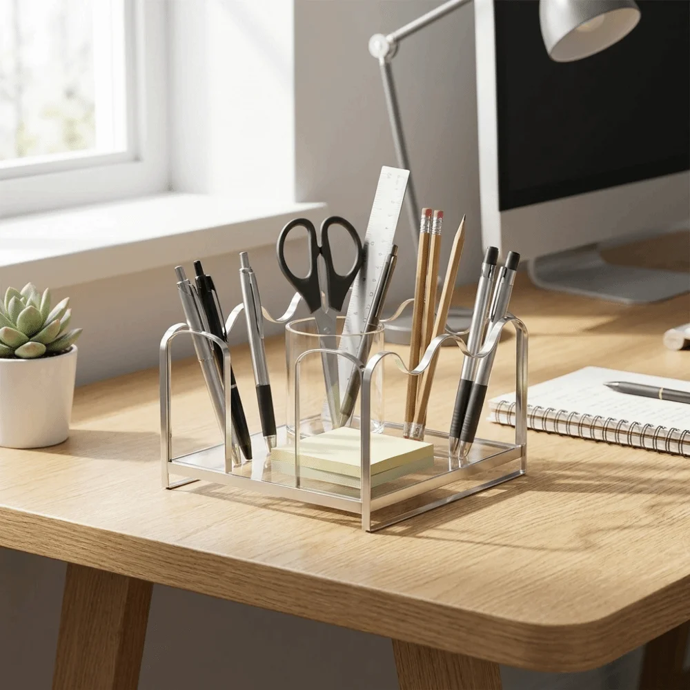 Scalloped Acrylic Sticky Note Holder Wave Edge Multi-Functional Notepad Holder Square Shape Minimalism Post Note Dispenser