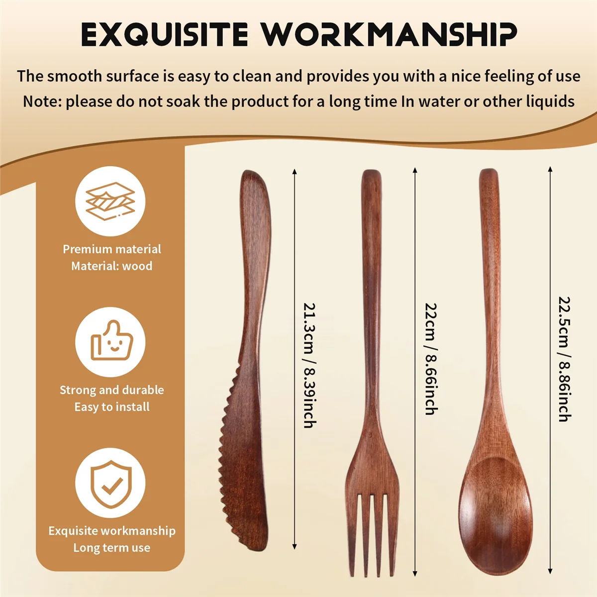 

L67A Pro Wooden Spoon Fork Knife Cutlery Set Wooden Dinner Utensil Set Kitchen Wooden Flatware Tableware Cutlery Set (24 Pieces)