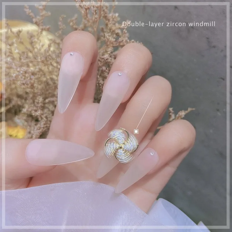 1Pc Rotatable Windmill Zircon Nail Charms Spinning Bead Lucky Transfer Ornaments UV Gel Press On Nails Manicure DIY Decor
