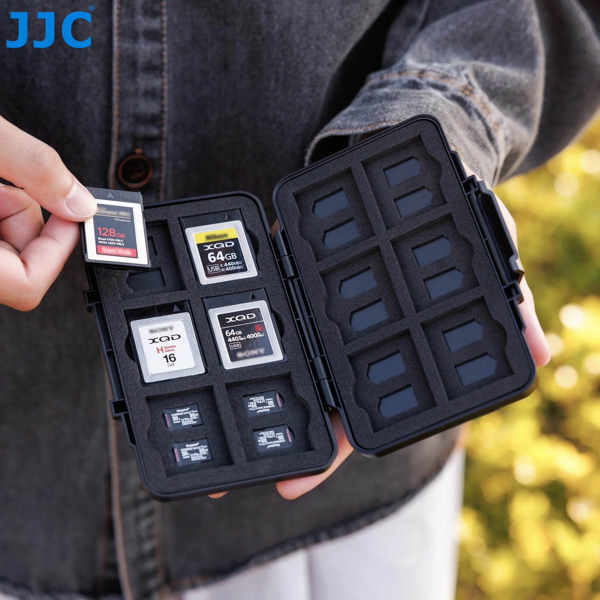 JJC High Capacity Memory Card Case Anti-Shock Storage Holder for 40 Slots MicroSD Cards 20 Slots CFexpress Type-A Organizer Box