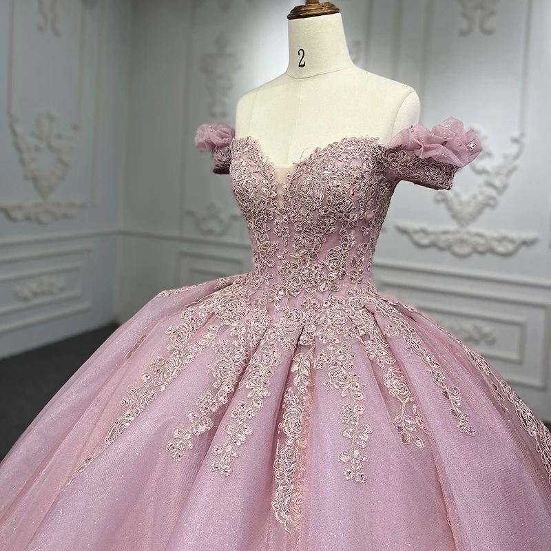 Rosa glitzernde Quince anera Kleider von der Schulter Applikation Spitze Perlen Vestidos de 15 Anos Geburtstags feier Prinzessin süß 16 dres