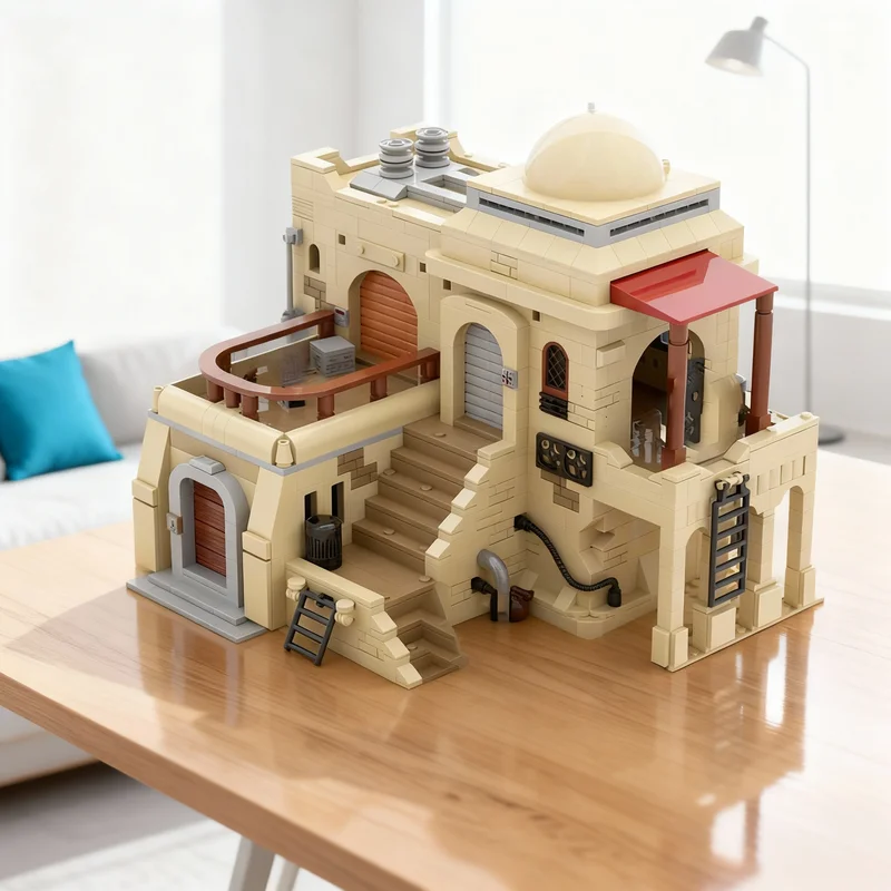 1207pcs MOC SW Tatooine Mos Eisley Villa 1 Star Battle Model Building Blocks Bookshelf Decor, Home Decor For Kids Birthday Gift