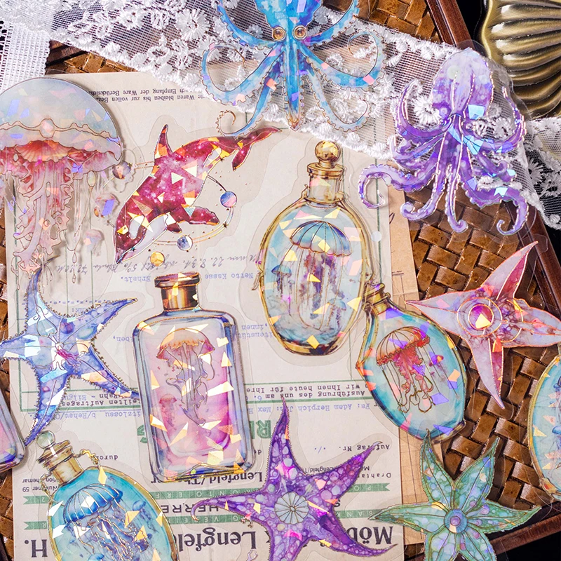 TIANZI 20 Pcs Ocean Theme Sticker Aesthetics Decor Journal Scrapbooking Supplies Self Adhesive Creative Stationery Stickers