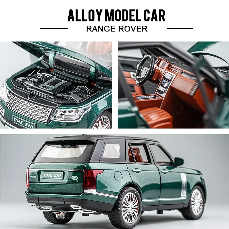 Modèle de voiture Land Rover Range Rover Suv 1:24, simulation de son et lumière, dos côtelé, collection de voitures en alliage, ornements, jouet pour garçon, cadeaux de voiture