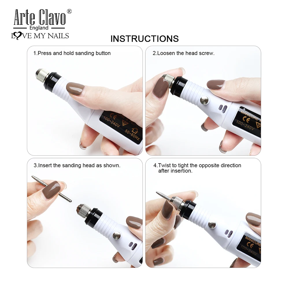 Arte Clavo Professional Electric Nail Drill Machine Manicure Safety Nail Art Pen Pedicure Polishing NailFile Nail Art Tool 1pcs