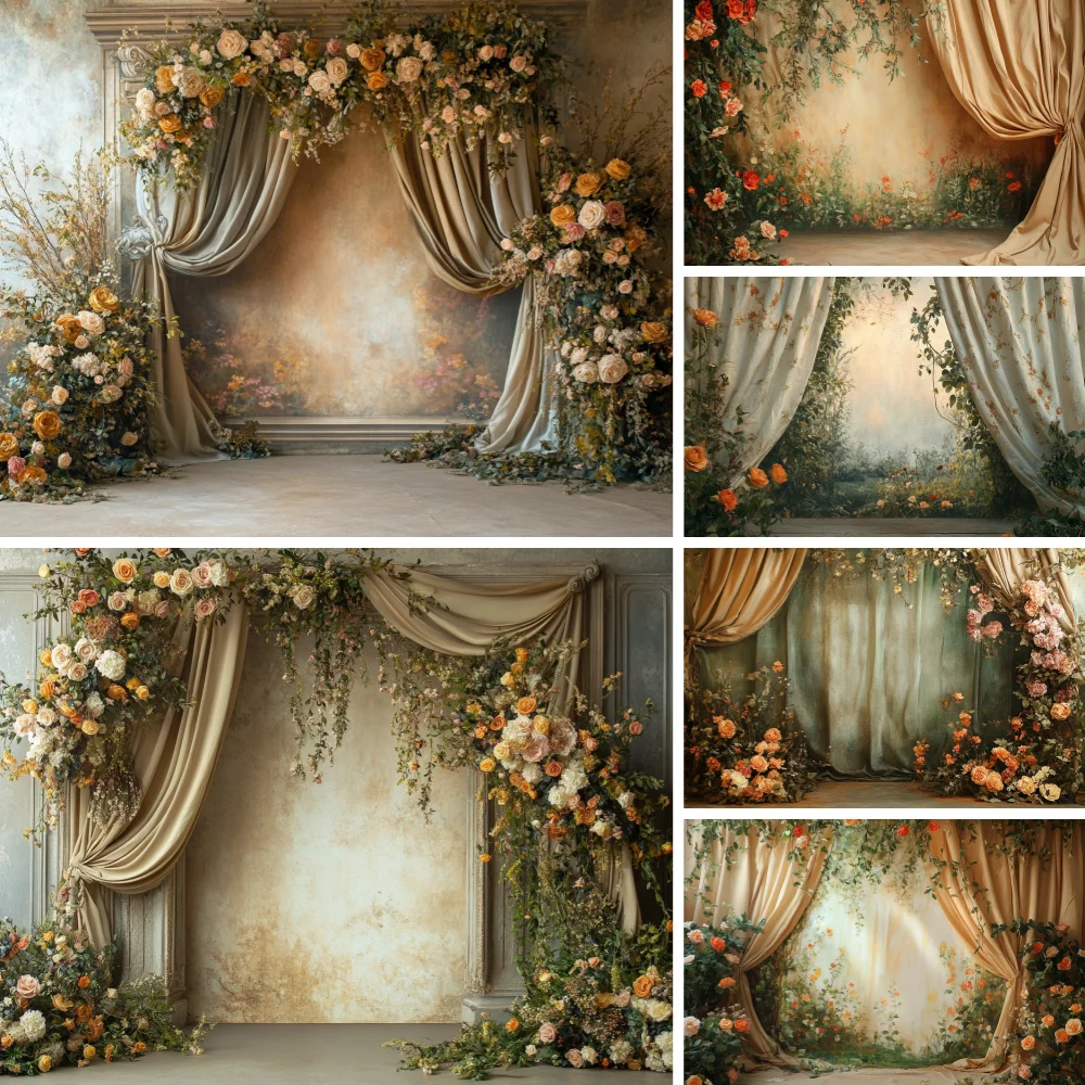 

Photography Background Vintage Curtain Flower Wedding Party Bridal Shower Pregnant Portrait Backdrop Photo Studio
