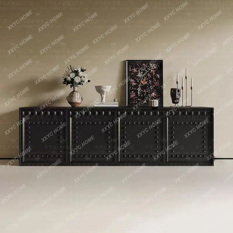 

retro light luxury solid wood rivet decorative TV cabinet black four-door locker