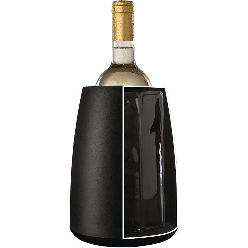Wine Cooler Black Active Wine Bottle Chiller with Freezer Sleeve Modern Insulated Cooler Tabletop Design for Home & Events