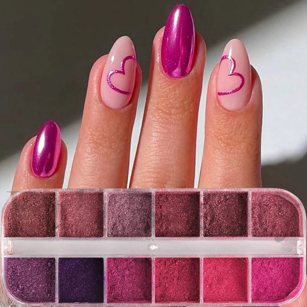 12Colors/box Holographic Mirror Bright Plating Aurora Chrome Powder Nail Pigment Nail Dust Glitter UV Gel Polish Nail Decoration