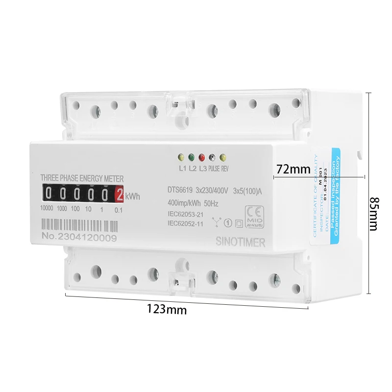 Three Phase 4 Wires Digital Power Electric Electricity Meter kWh Power Consumption Monitor DIN Rail Mount AC 380V 400V 100A 50Hz