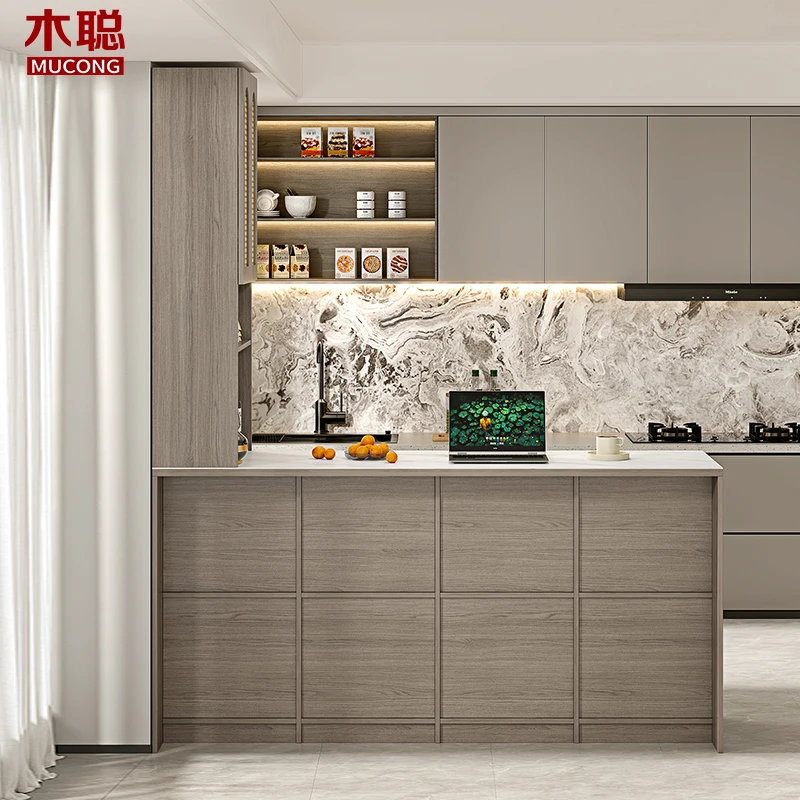 Medieval style bone line imitation rattan weaving rock slab bar counter dining side cabinet integrated kitchen