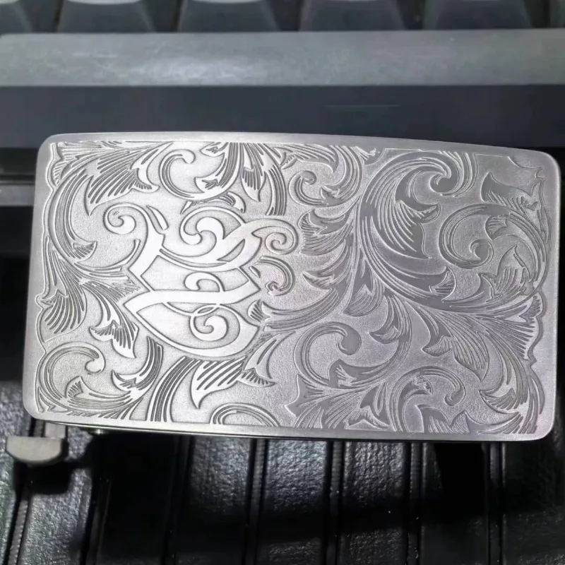 Pure Titanium 35/38mm Wide Auto Buckle Waist Belt Head Accessory - Titanium Rustproof Men Versatile Grass Pattern Belt Buckle