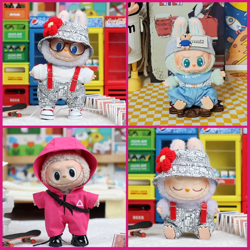 17cm Labubu Doll Clothes Shoes Bags Vinyl Pendants Doll Clothes Cartoonist'S Heartbeat Labubu Doll Accessories Gifts