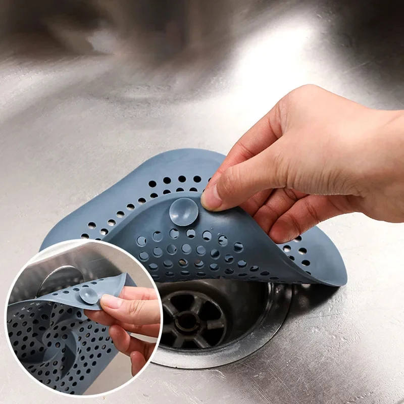 

Silicone Sink Strainer Kitchen Anti-Clogging Floor Drain Hair Catcher with Suction Cup Filter Net