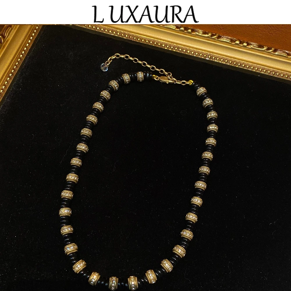 

Vintage fashion classic copper plated 18K Full Diamond Black Pearl paired with bohemian women's jewelry necklace