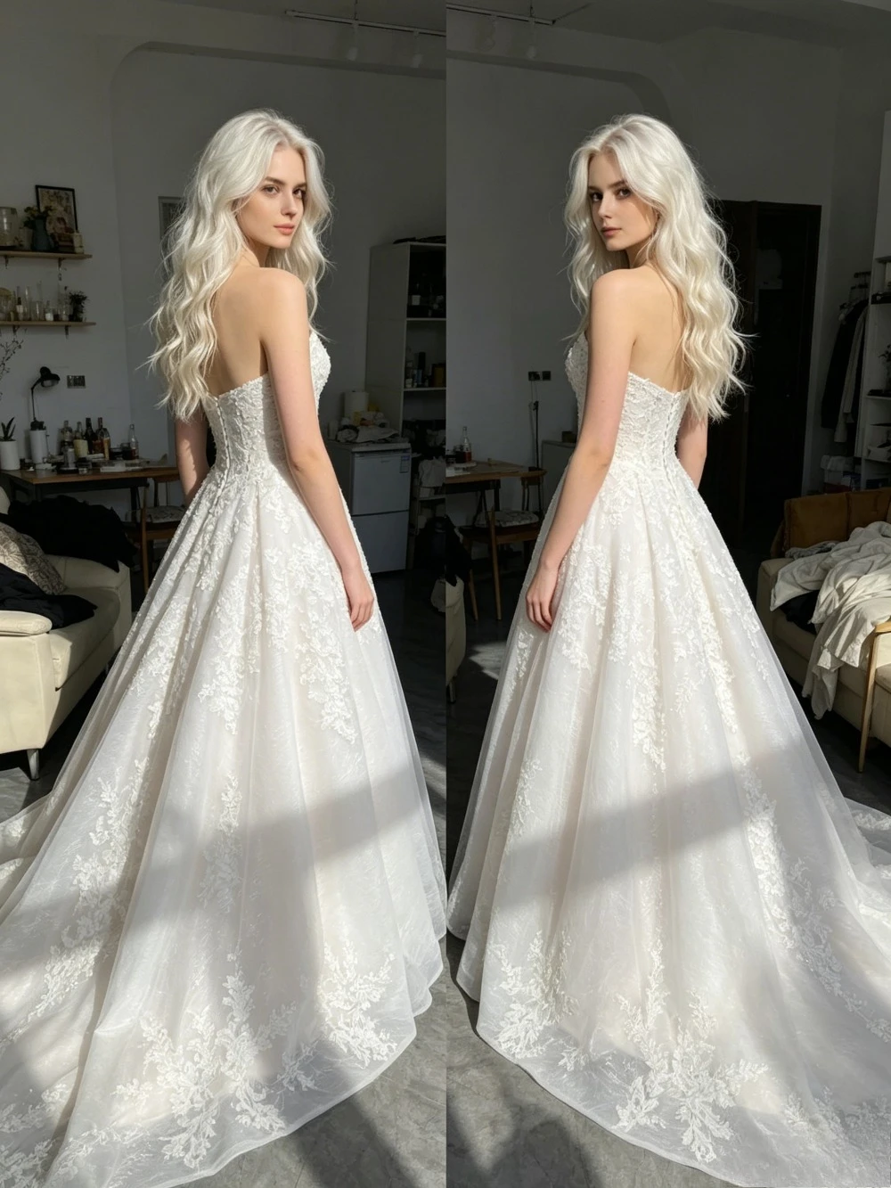 Customized Luxury Strapless Lace Wedding Dress 2026 New Trendy Sweetheart Neckline with Ruffled Edges Suitable for Beach Brides