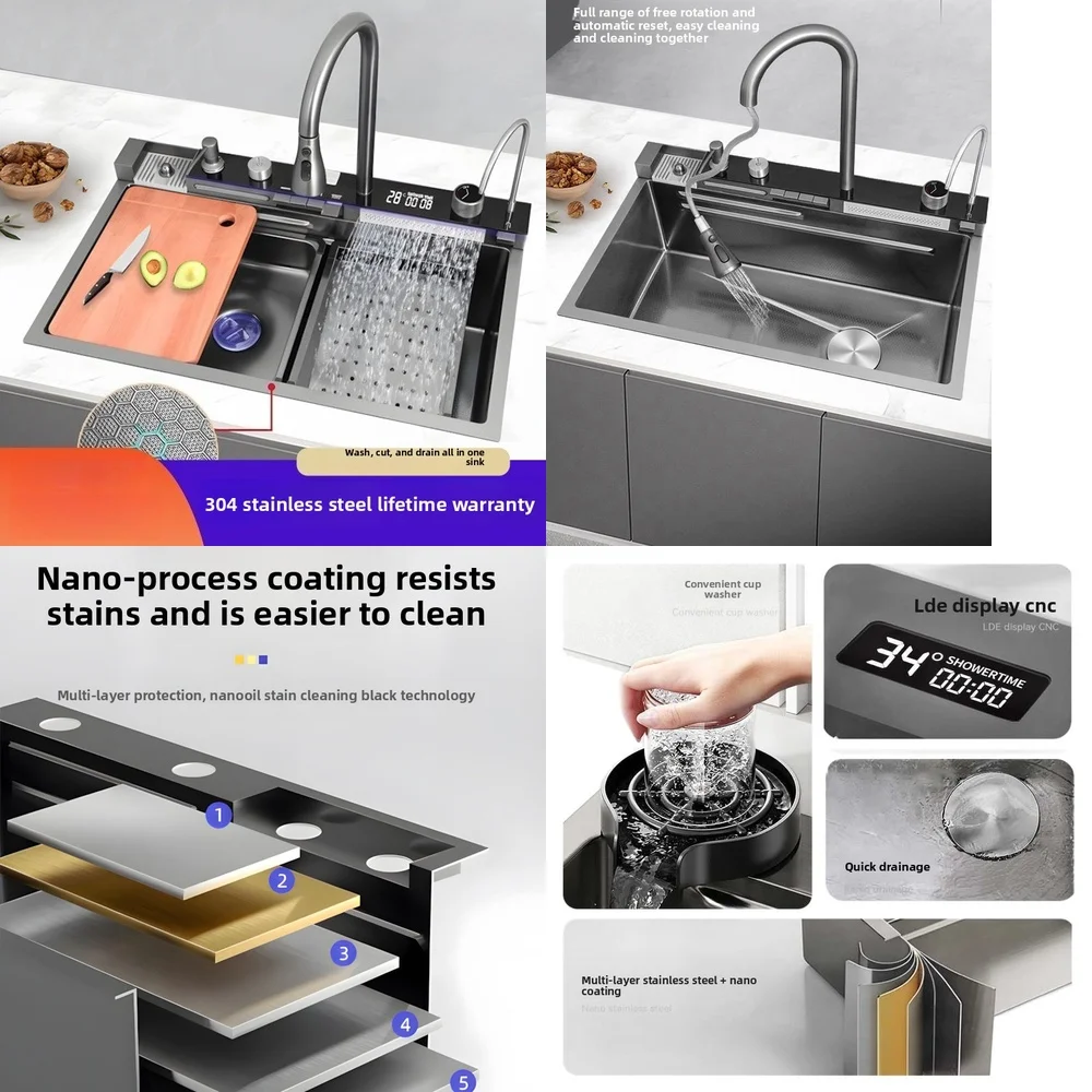 

Stainless Steel Large Single Sink Whale Multifunctional Kitchen Sink Honeycomb Embossed Vegetable Basin 304