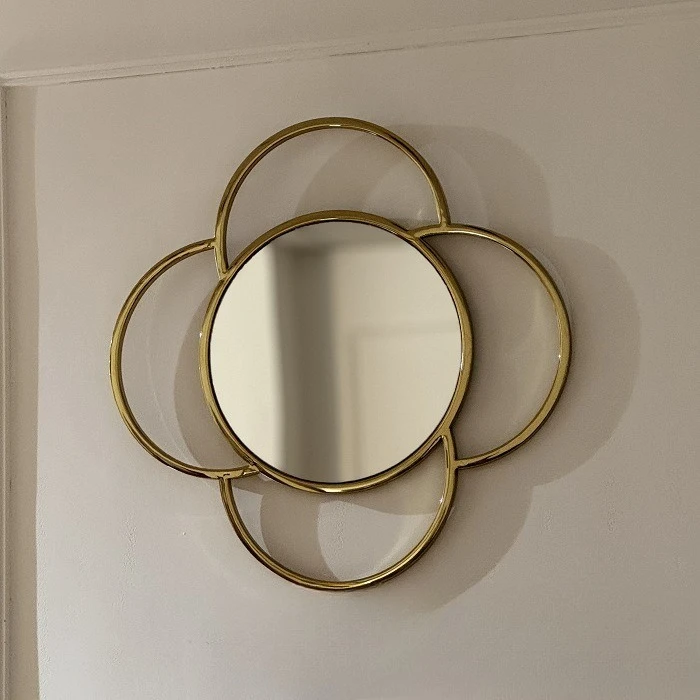 

Light luxury decoration European round petal mirror gold stainless steel living room entrance combination