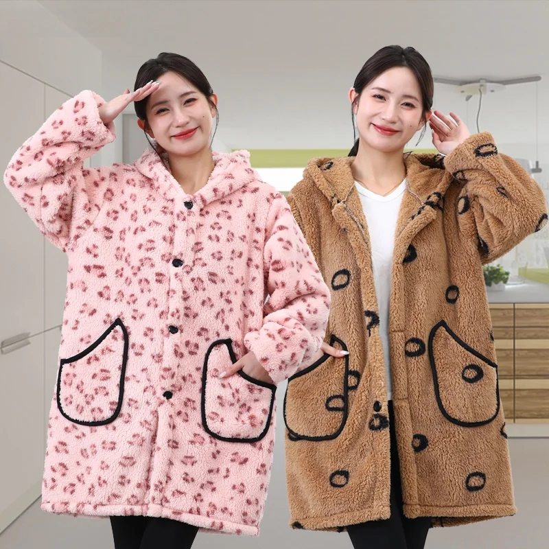 Thickened Fleece Women's down Jacket Kitchen Apron Home Work Uniform New Fashion Print Polyester Fiber Oil Proof Weak Waterproof