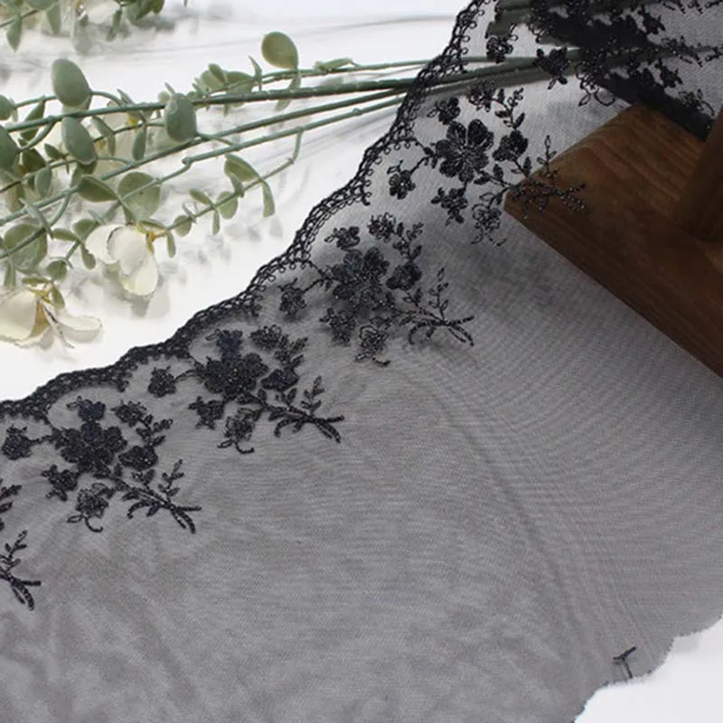 

28Yards Black Silver Threads Embroidery Lace Trim Lingerie DIY Flower Embroidered Lace Fabric Tulle Lace for Sewing Crafts