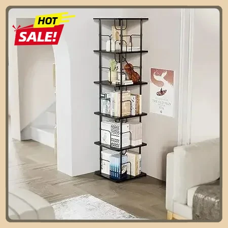 

Square Rotating Bookshelf, Display Stackable Spinning Bookshelf Tower, 360° Space Saving Tall Floor Standing, Black 5 Tier