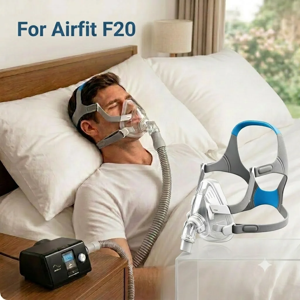 AirFit F20 Replacement Full Face Mask Frame with Elbow Connector Set, Includes Mask Cushion, Headgear, Frame, Elbow & Clips