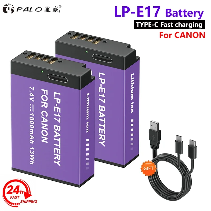 

PALO 1800mAh LP-E17 USB Type C LPE17 LP E17 Battery for Canon EOS RP 200 250D M3 M5 M6 750D 760D T6i T6s 800D 8000D 77D Kiss X8i