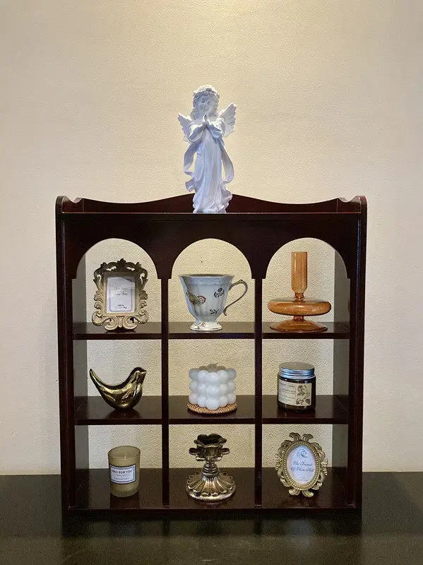 Retro Rubber Wood Coffee Cup Holder Figure Display Stand Blind Box Desktop Storage Box Court Wall Hanging Duobao