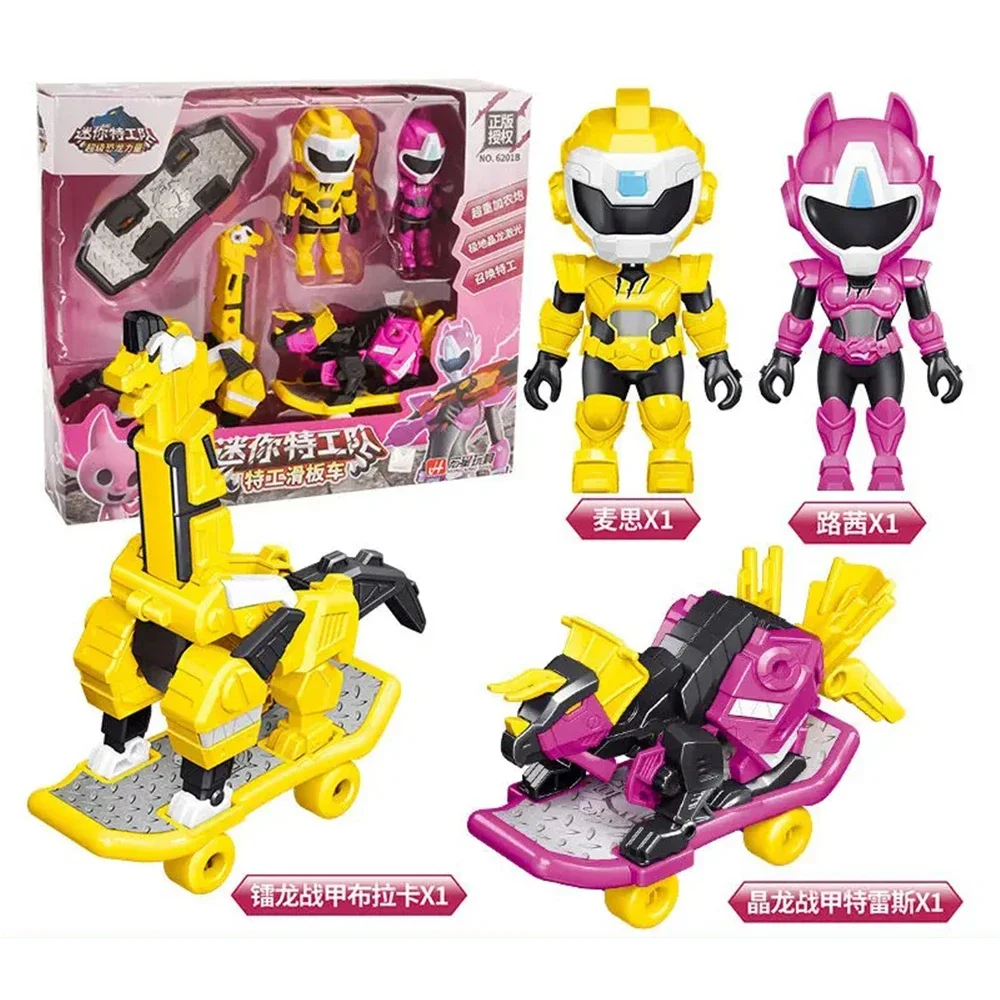 Mini Force X Super Dinosaur Power Transformation Skateboard Toys Action Figures MiniForce Warrior Model Robot Gifts